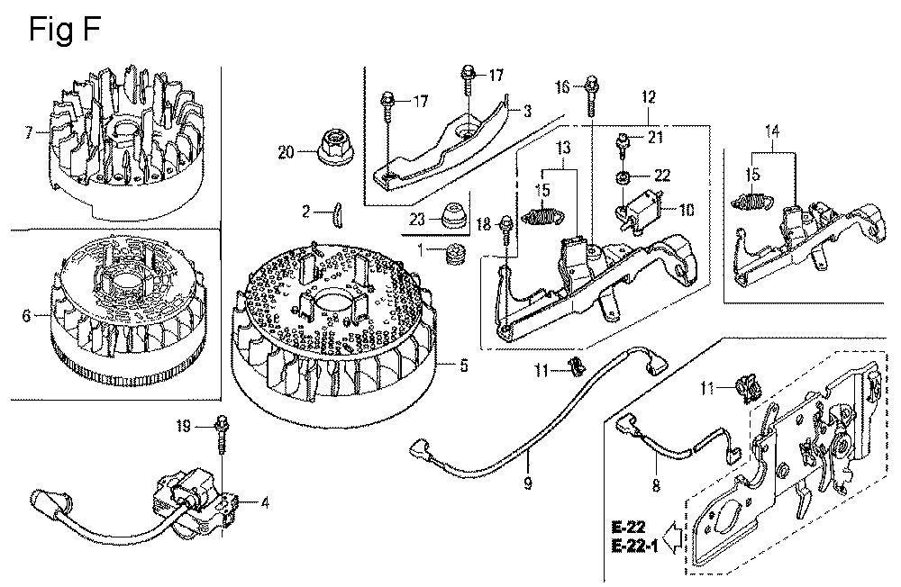 Fig-6 Diagram and Parts List for Type A1AF Honda Engine