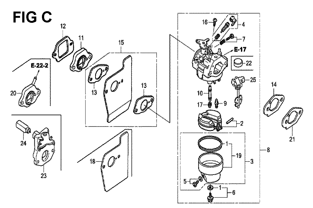 Fig-3 Diagram and Parts List for Type G5B Honda Engine