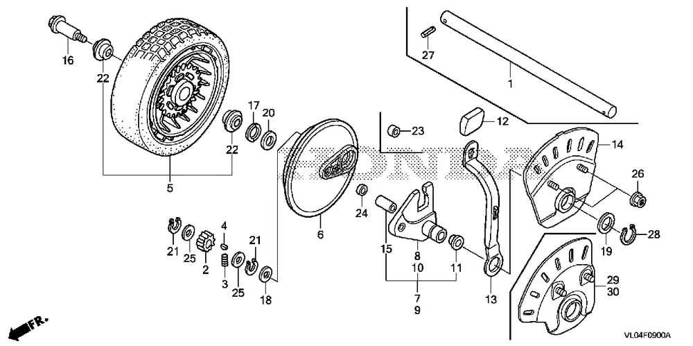 Rear Wheel (1) Diagram and Parts List for (Type  VLAA)(MZCG-1660001 - 1760000) Honda Lawn Mower