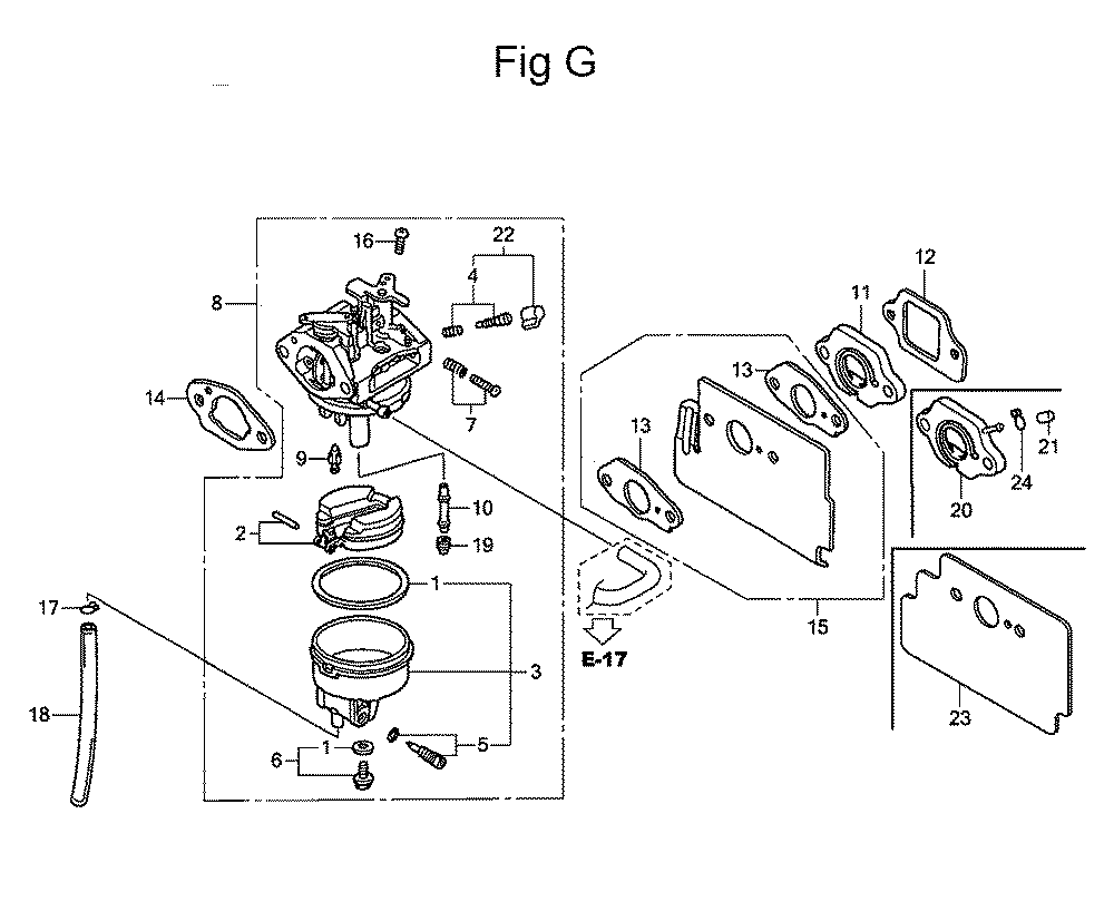 Fig-7 Diagram and Parts List for Type PHA Honda Engine