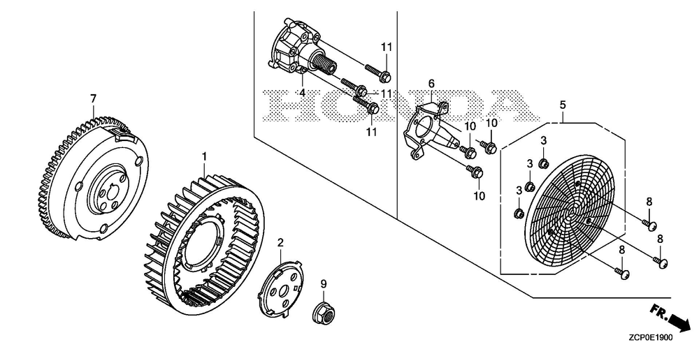 Flywheel Diagram and Parts List for (Type VXE1)(GCAPH-1000001-1999999) Honda Engine