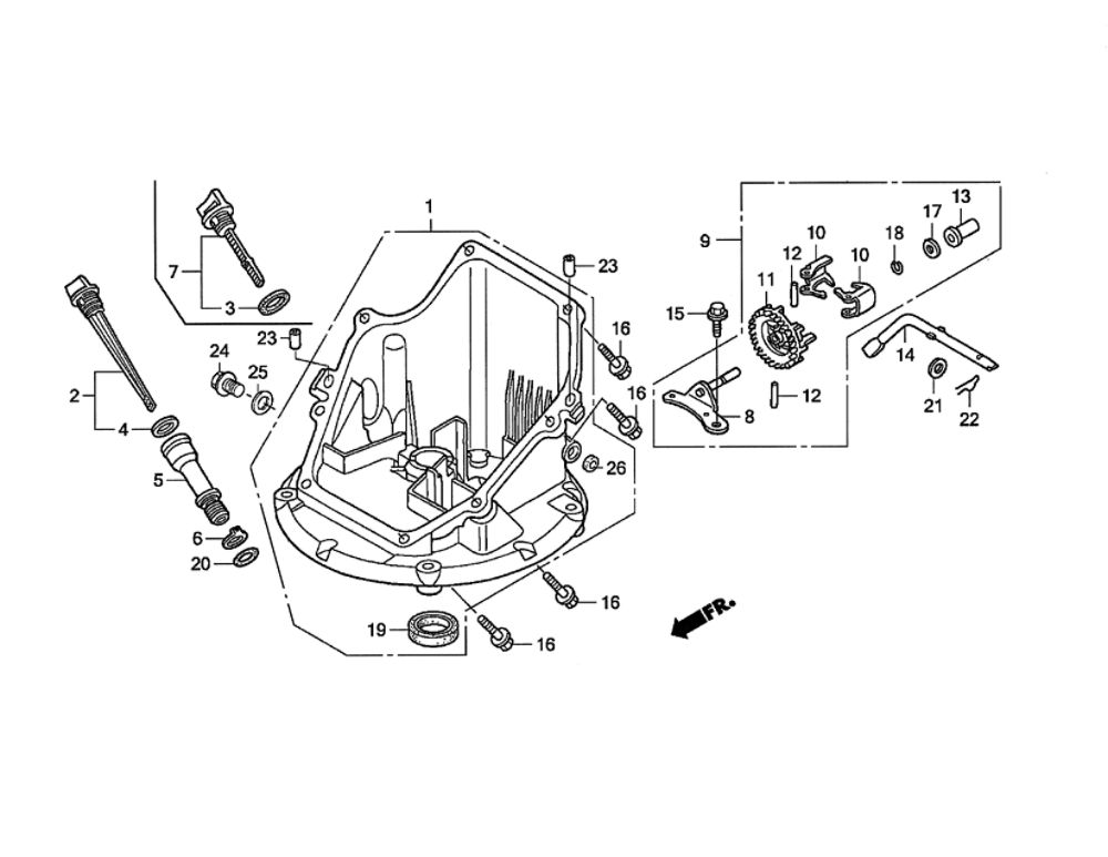 Oil Pan Diagram and Parts List for  Honda Engine