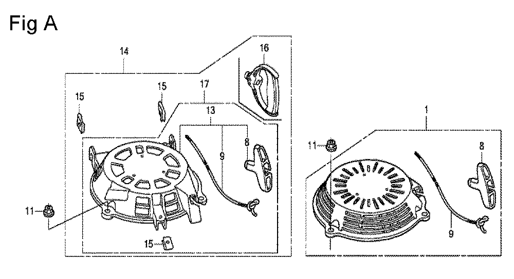 Fig-1 Diagram and Parts List for Type A2A Honda Engine