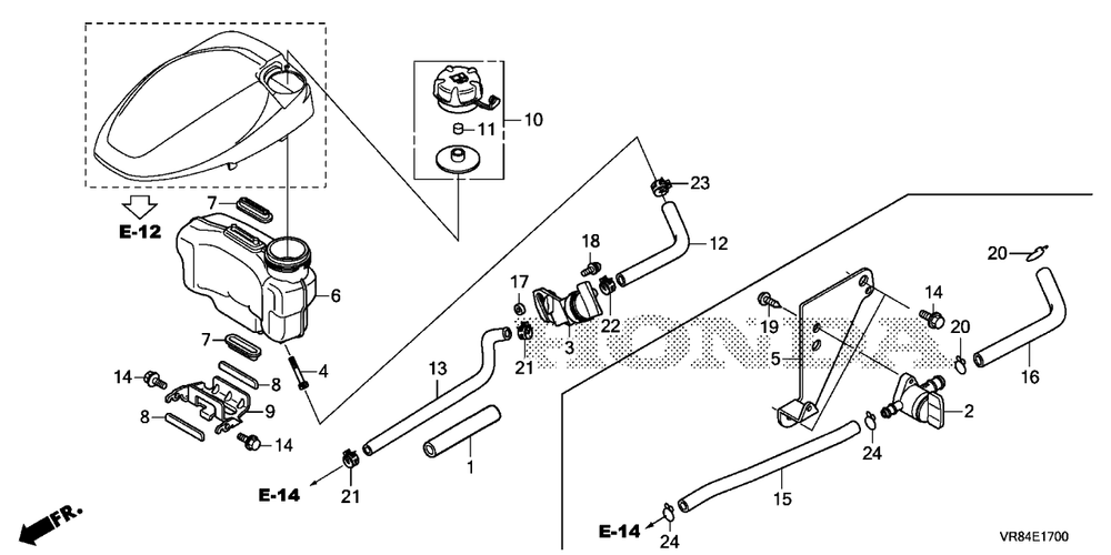 Fuel Tank Diagram and Parts List for (Type  VLA)(MANA-1000001 - 9999999) Honda Lawn Mower