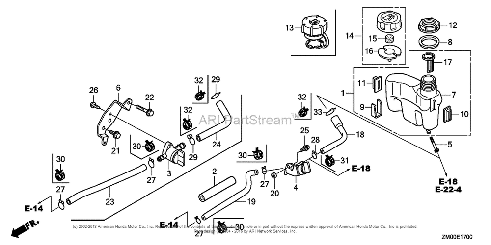 Fuel Tank Diagram and Parts List for (typeA2A9)(GJAAE-2075803) Honda Engine