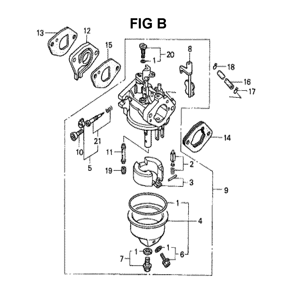 Fig-3 Diagram and Parts List for Type A11 Honda Engine