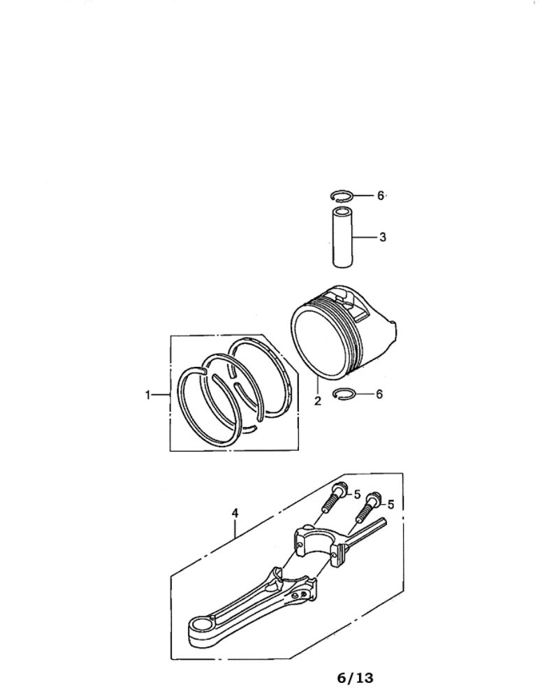 Piston/Connecting Rod Diagram and Parts List for  Honda Engine