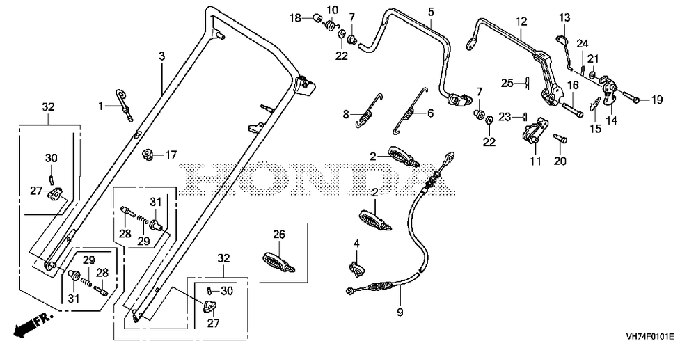 Handlebar (2) Diagram and Parts List for (Type  HYAA)(MAMA-1000001 - 9999999) Honda Lawn Mower