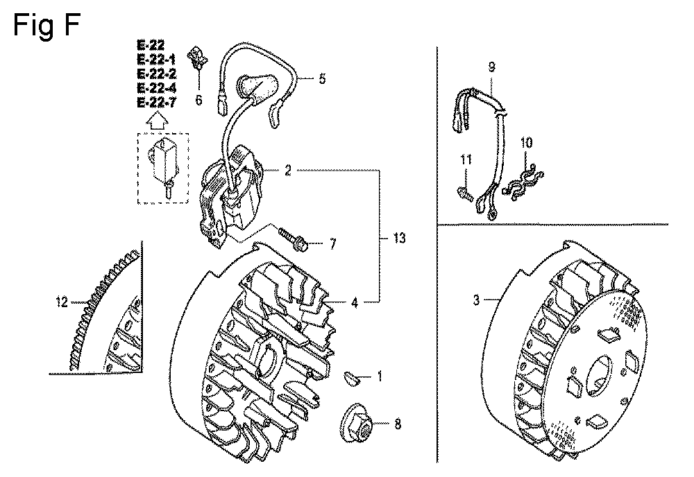 Fig-6 Diagram and Parts List for Type SHE5 Honda Engine