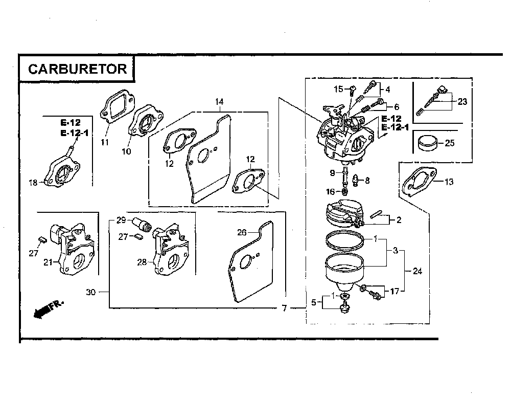 Carburetor Diagram and Parts List for  Honda Engine
