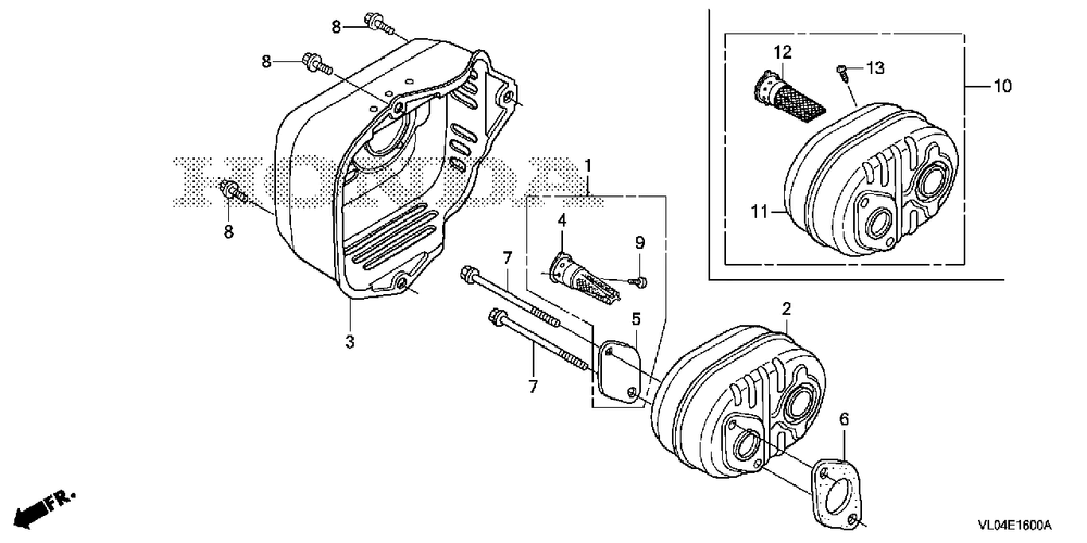 Muffler Diagram and Parts List for (Type  VLAA)(MZCG-1660001 - 1760000) Honda Lawn Mower