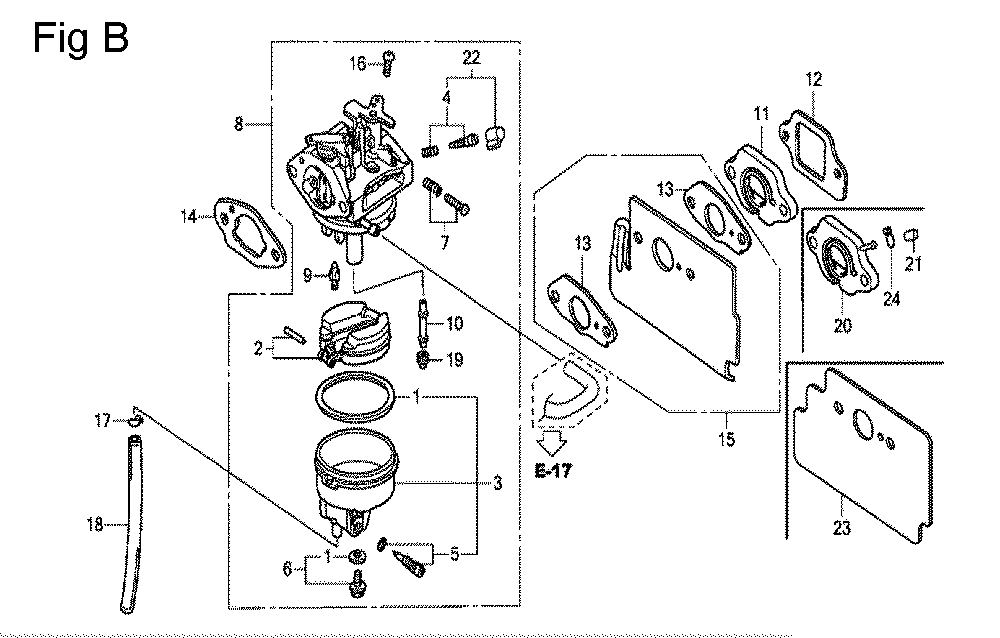 Fig-2 Diagram and Parts List for Type SHE1 Honda Engine