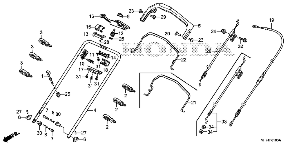 Handlebar (4) Diagram and Parts List for (Type  VKA)(MAMA-1000001 - 9999999) Honda Lawn Mower