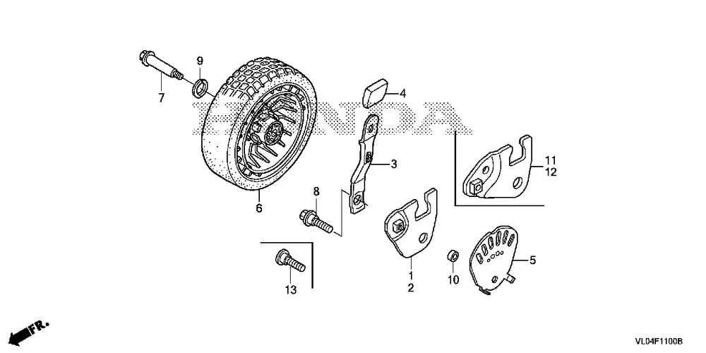 Front Wheel (1) Diagram and Parts List for (Type  VLAA)(MZCG-1660001 - 1760000) Honda Lawn Mower