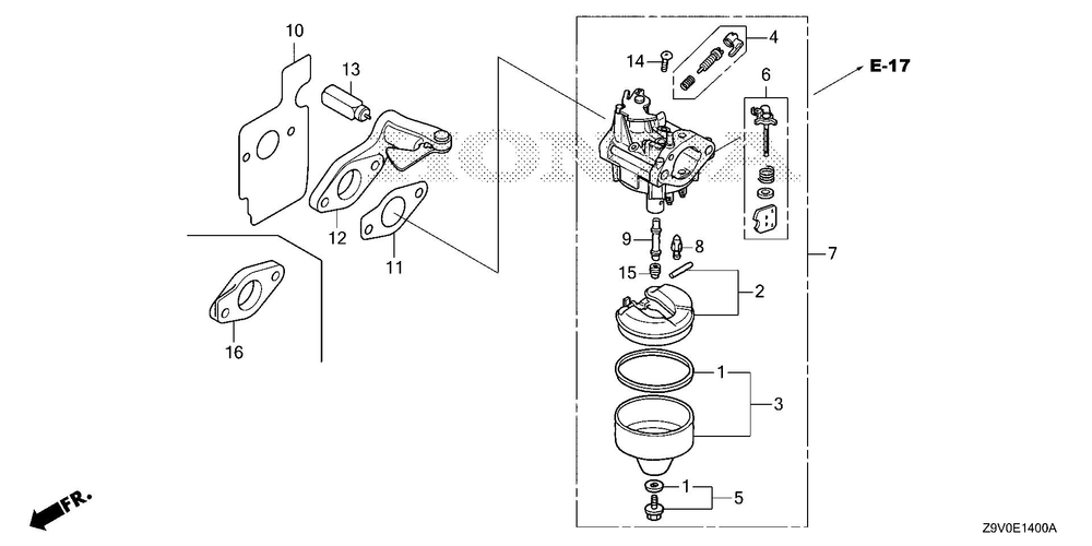 Carburetor Diagram and Parts List for (Type S3C)(GJAVA-1000001-9999999) Honda Engine