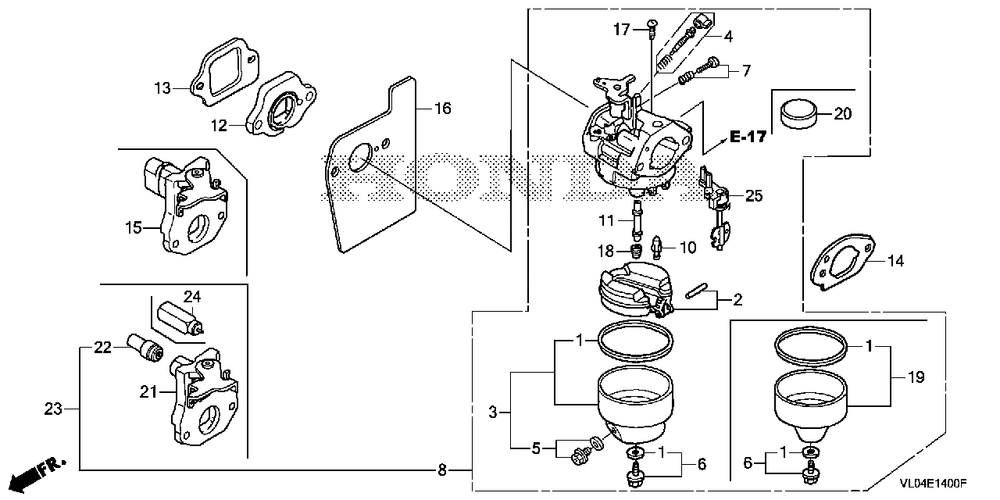 Carburetor Diagram and Parts List for (Type  VLAA)(MZCG-1660001 - 1760000) Honda Lawn Mower