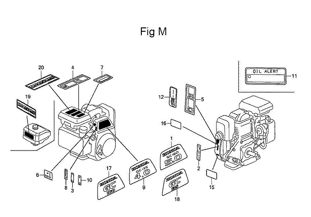 Fig-13 Diagram and Parts List for Type QHA Honda Engine