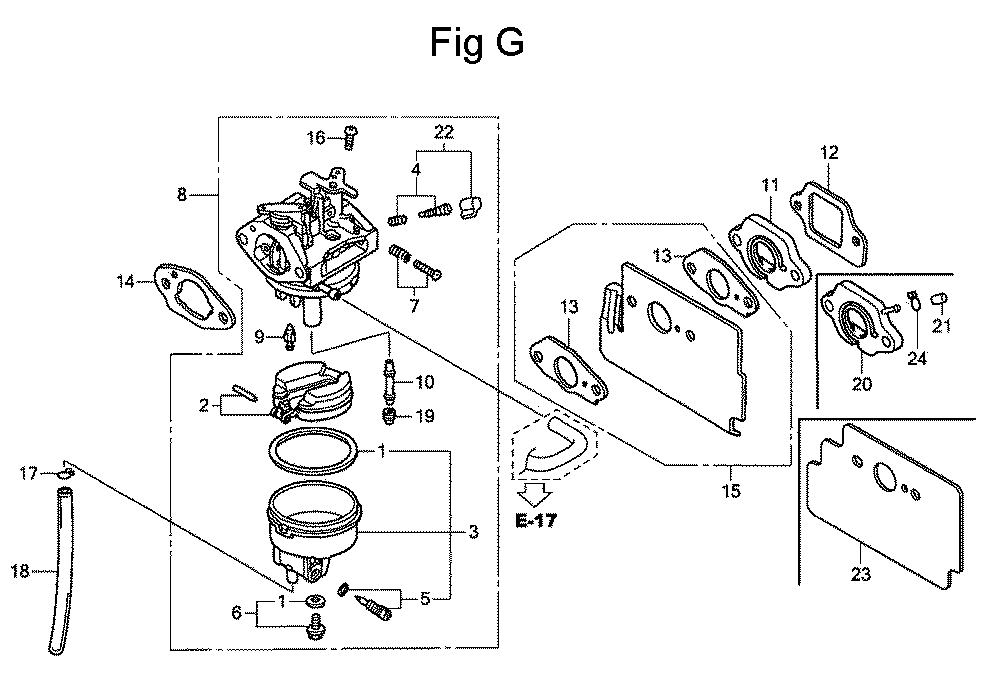 Fig-7 Diagram and Parts List for Type QHA2 Honda Engine