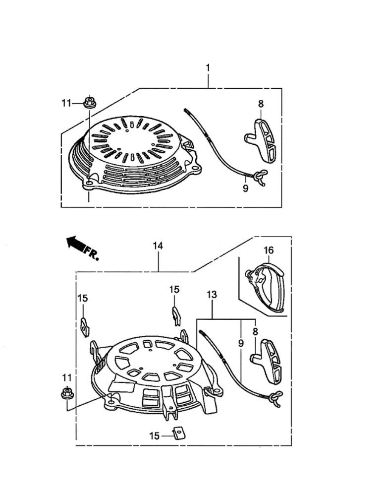 Recoil Starter Diagram and Parts List for  Honda Engine