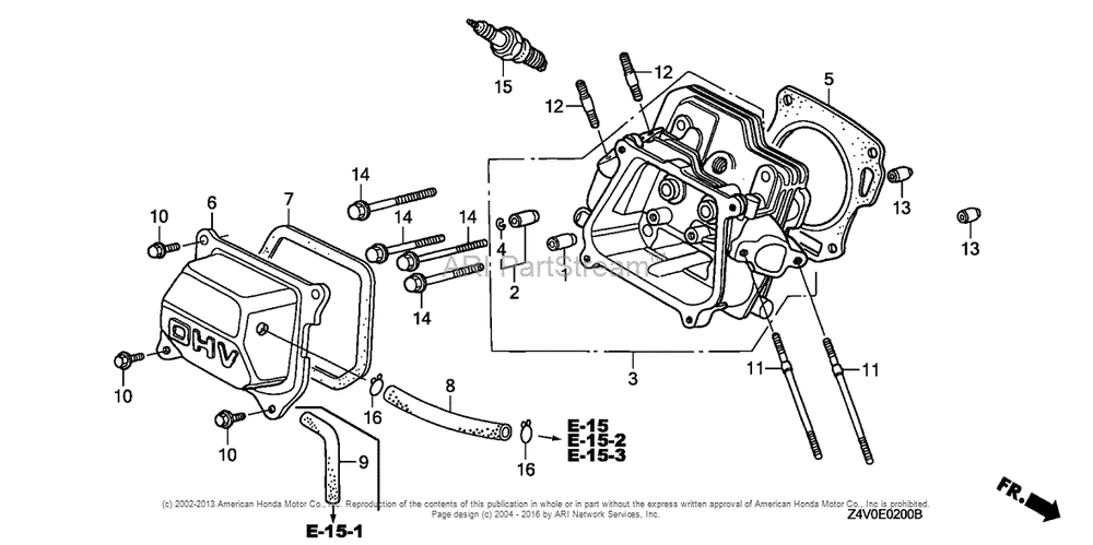Cylinder Head Diagram and Parts List for (typePXU)(GCBTT-1000001) Honda Engine