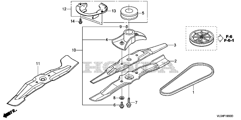 Rotary Blade (1) Diagram and Parts List for (Type  VLAA)(MZCG-1660001 - 1760000) Honda Lawn Mower