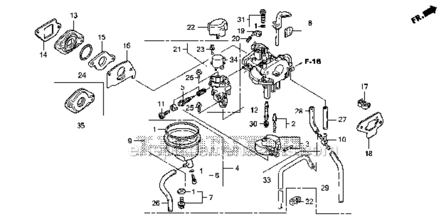 Carburetor Diagram and Parts List for AC Honda Generator