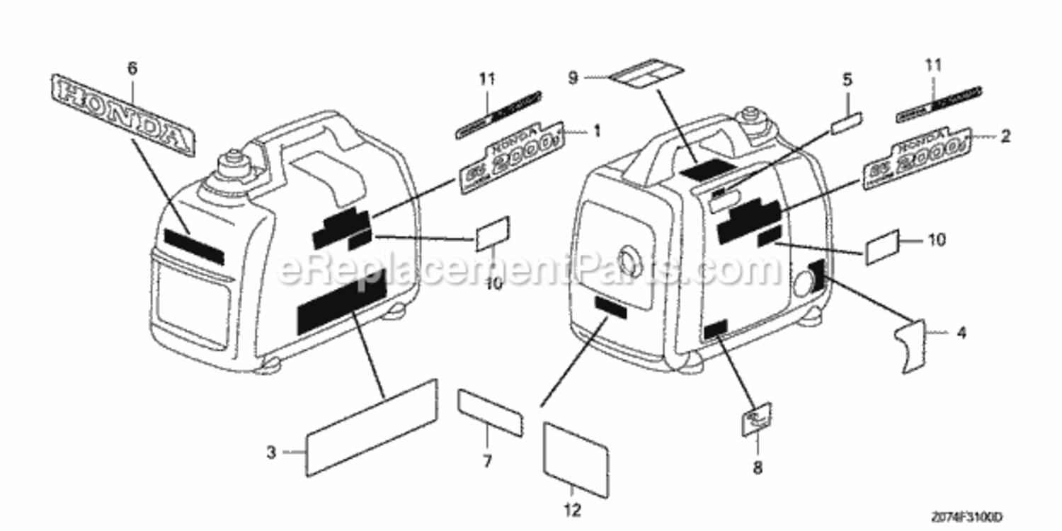 Labels Diagram and Parts List for AA Honda Generator