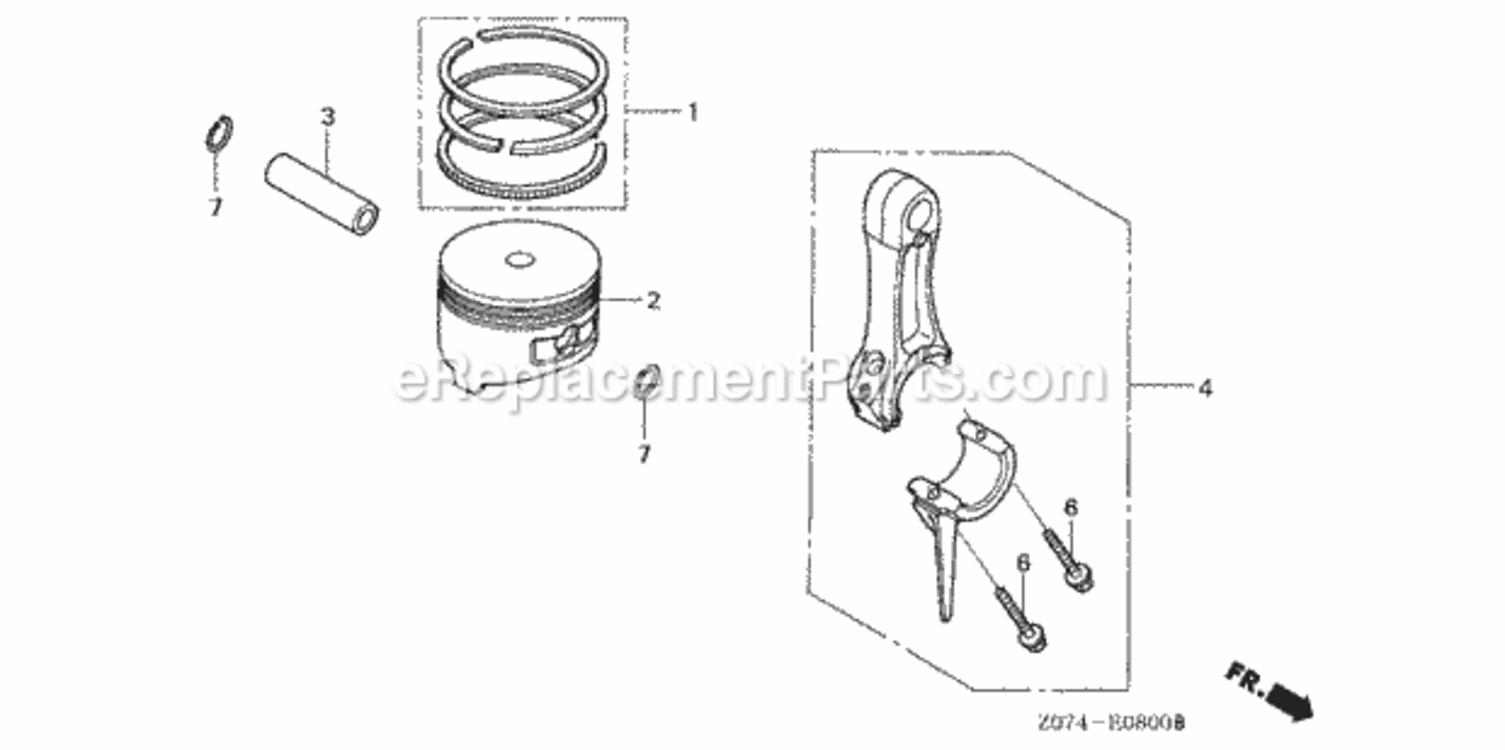 Piston  Connecting Rod Diagram and Parts List for AA Honda Generator