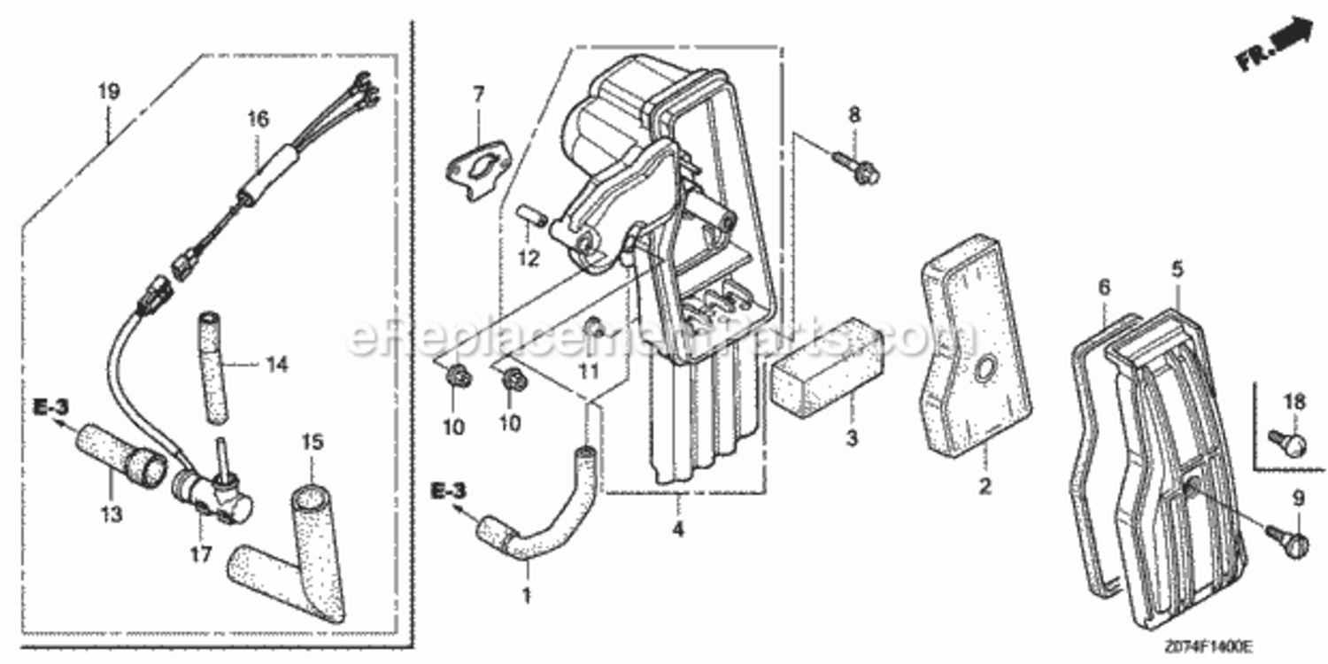 Air Cleaner Diagram and Parts List for AC Honda Generator