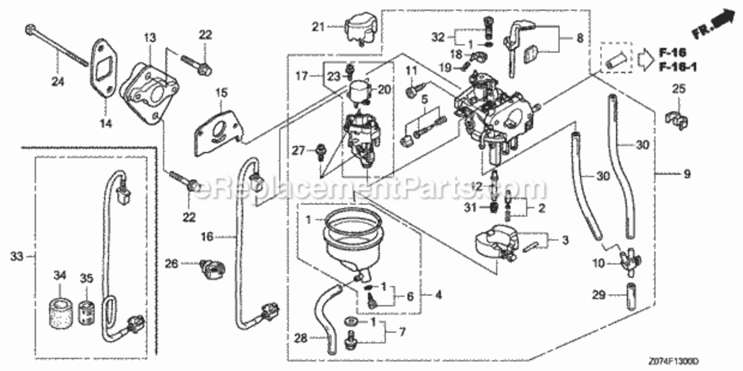 Carburetor Diagram and Parts List for AC Honda Generator