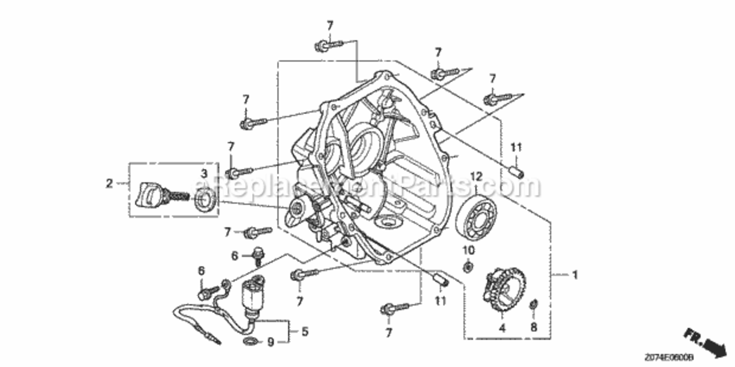 Crankcase Cover Diagram and Parts List for AC Honda Generator