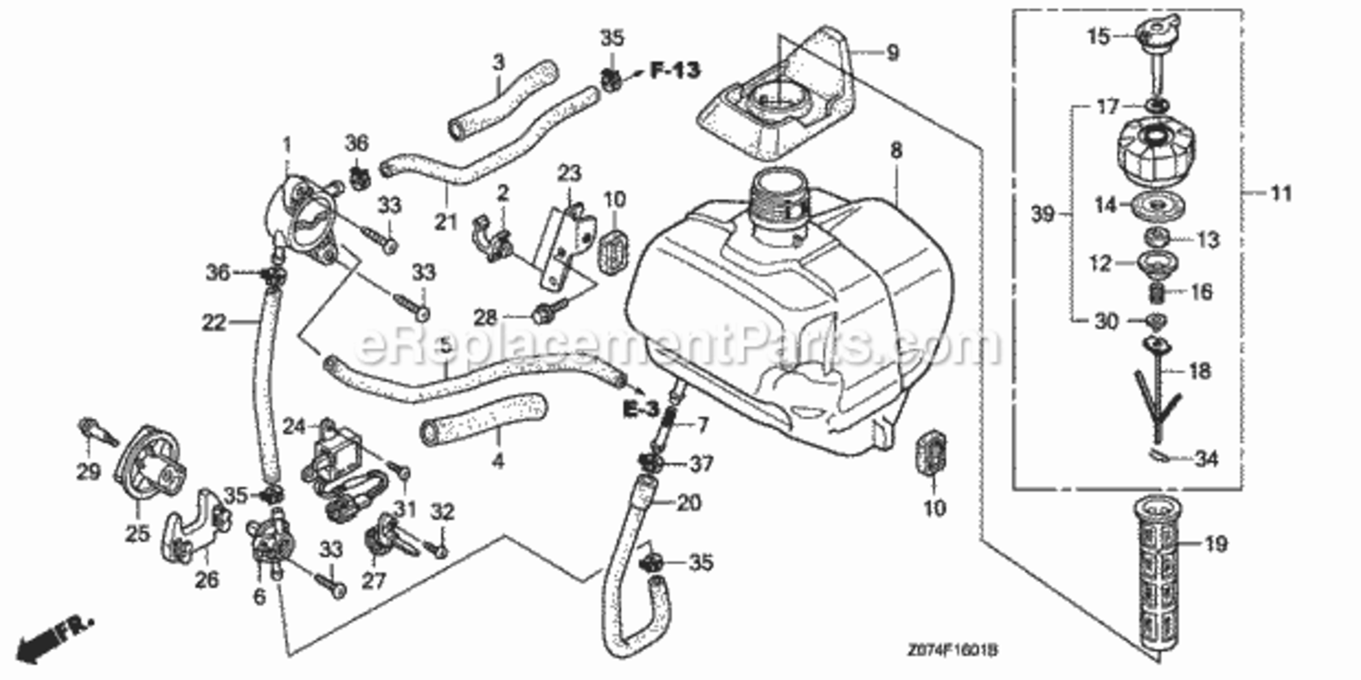 Fuel Tank 2 Diagram and Parts List for AC1 Honda Generator