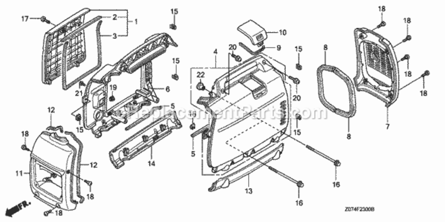 Front Cover  Side Cover  Rear Cover Diagram and Parts List for AC2 Honda Generator