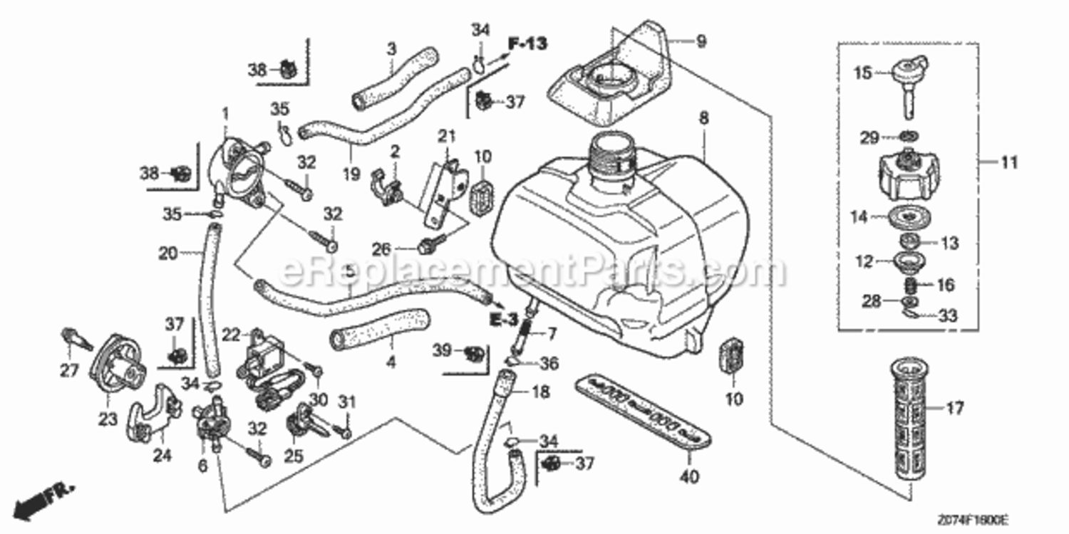 Fuel Tank 1 Diagram and Parts List for AN1 Honda Generator