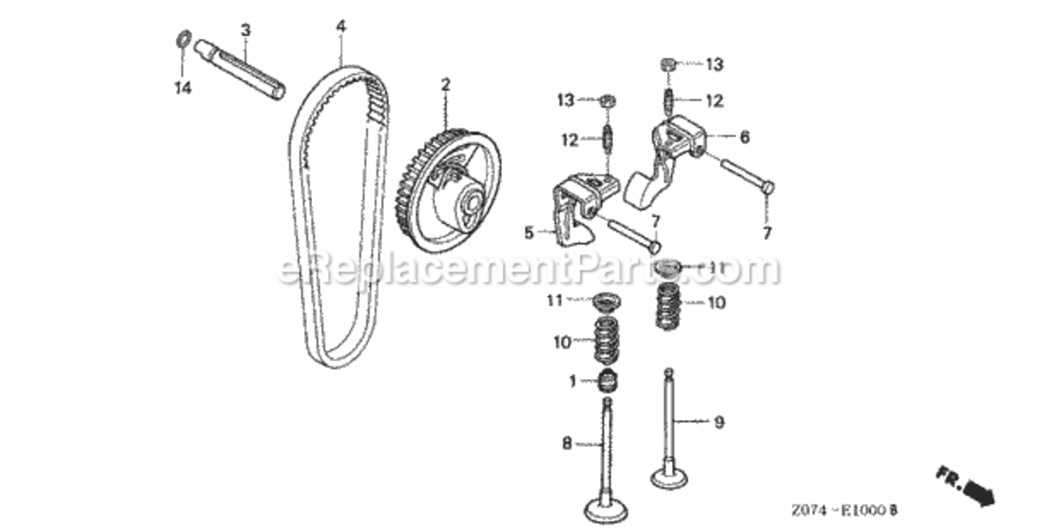Camshaft Pulley Diagram and Parts List for AN1 Honda Generator