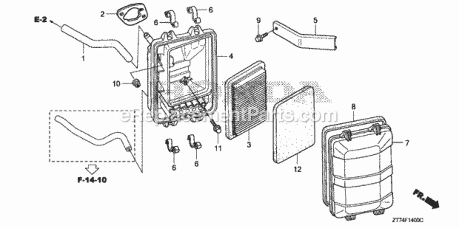 Air Cleaner Diagram and Parts List for AA Honda Generator