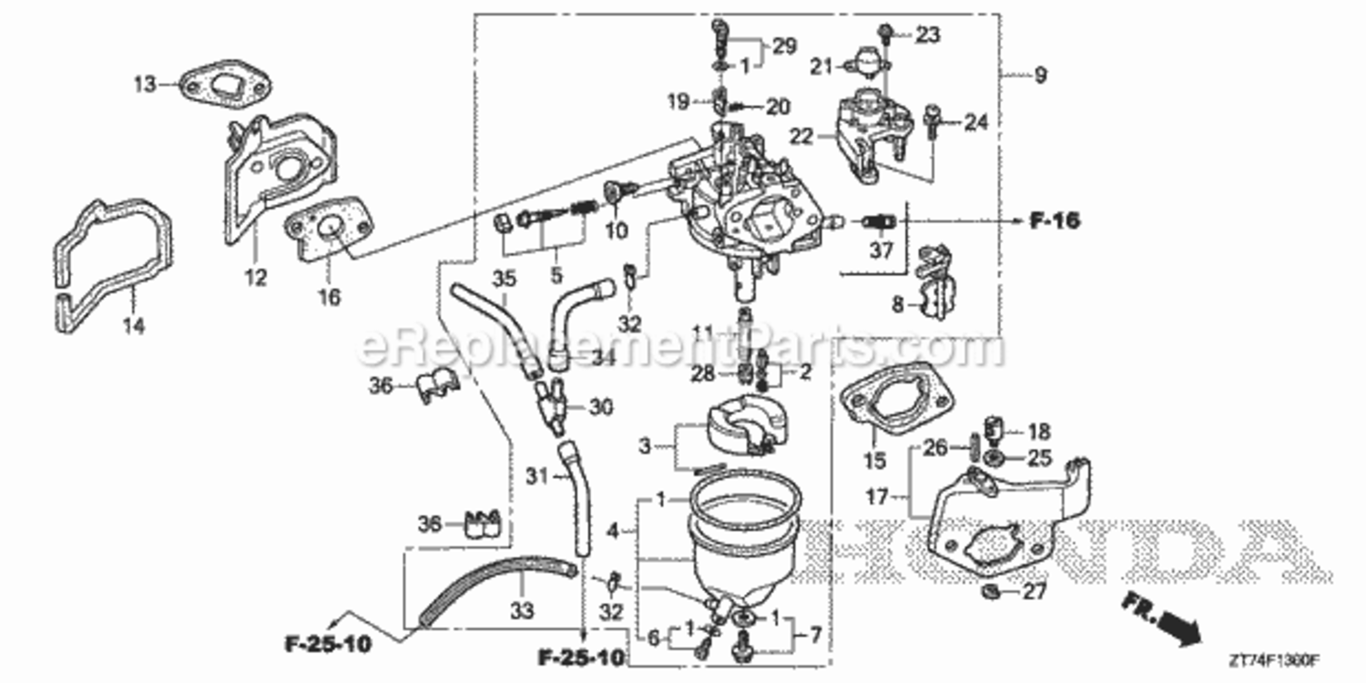 Carburetor Diagram and Parts List for AA Honda Generator