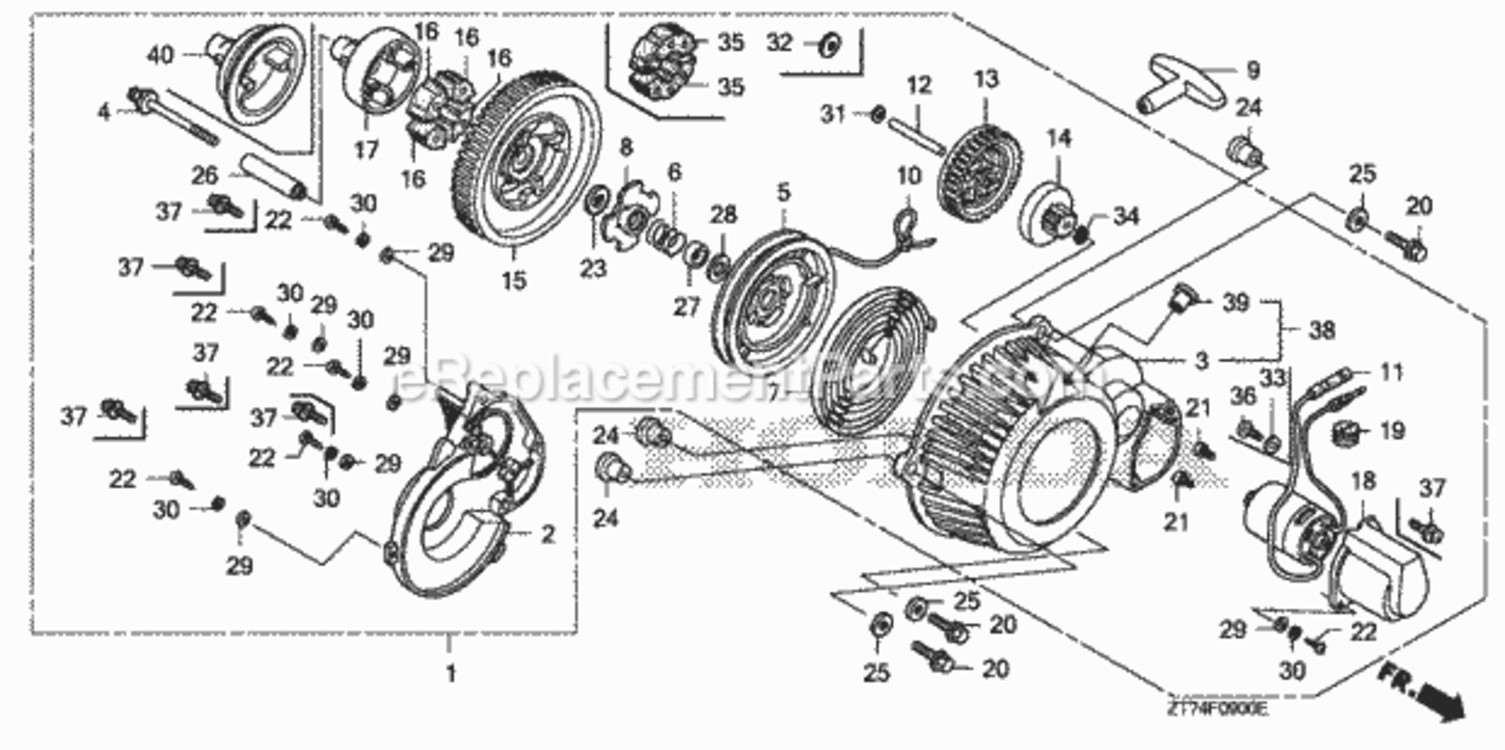 Recoil Starter Diagram and Parts List for AC Honda Generator