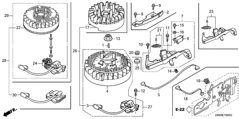 Flywheel (1) Diagram and Parts List for (Type A7X1)(GJATA-2000001-9999999) Honda Engine