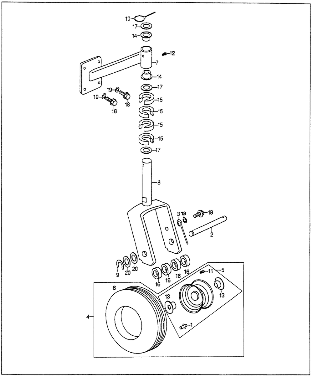 Front Caster Diagram and Parts List for (Type  36)(CCD2-1000001 - 2000000) Honda Lawn Tractor Accessories
