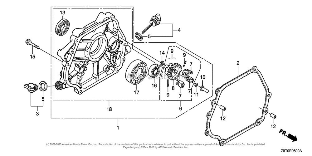 Crankcase Cover (1) Diagram and Parts List for (typePKT2)(GCBET-1000001) Honda Engine