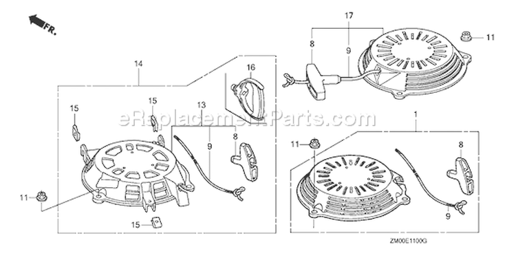 Page M Diagram and Parts List for Type A3A - VIN# GJAEA-1000001-6699999 Honda