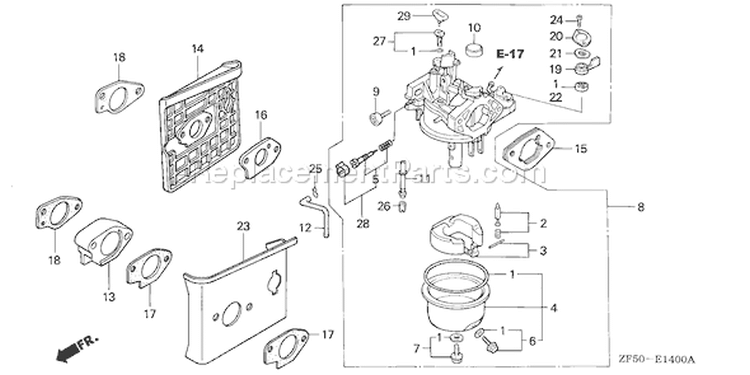 Page C Diagram and Parts List for Type DA33 - VIN# GJAA-2000001-2063521 Honda Engine
