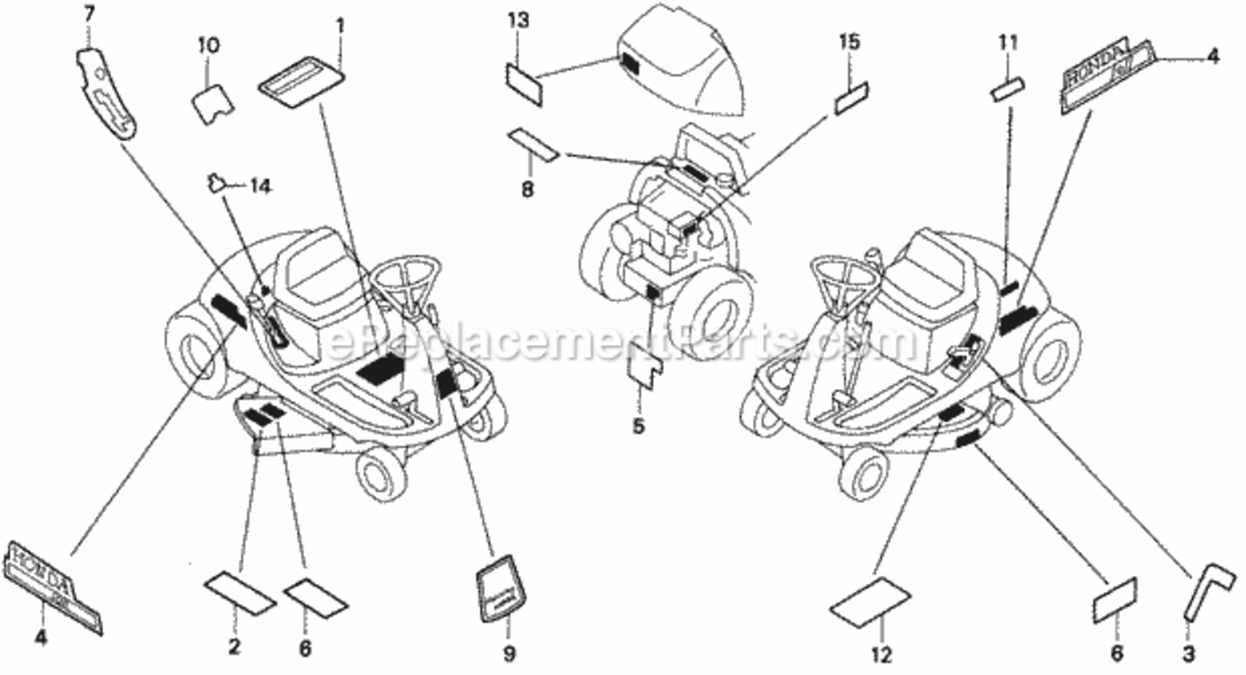 Labels Diagram and Parts List for Type SAVIN# MZAW-6000001 Honda Lawn Tractor