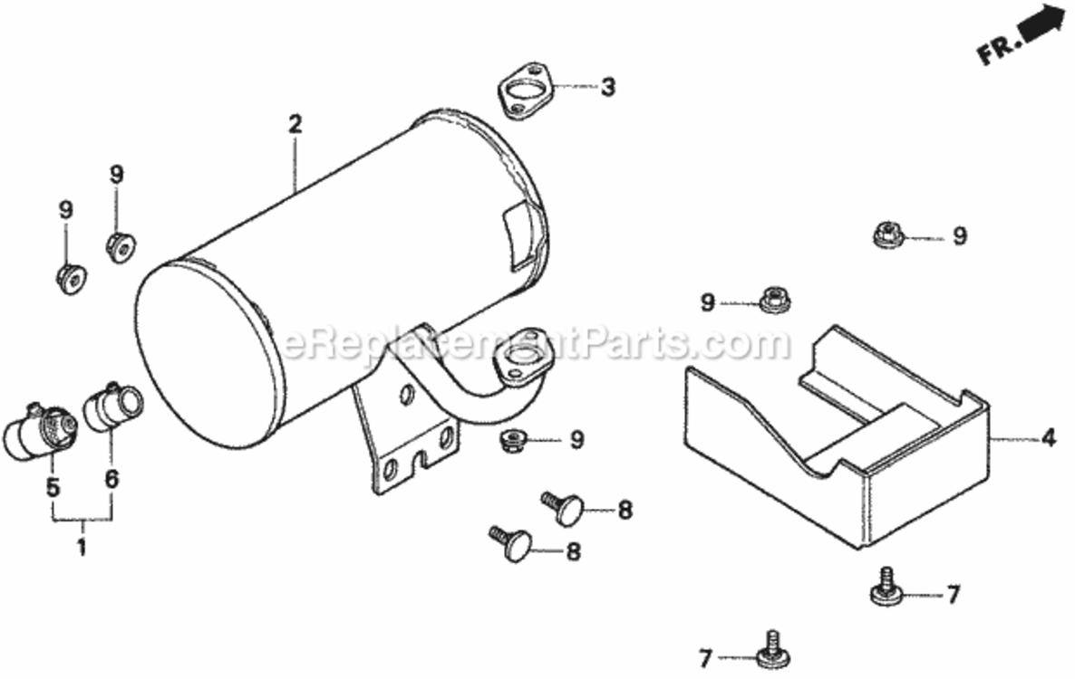 Muffler Diagram and Parts List for Type SAVIN# MZAW-6000001 Honda Lawn Tractor