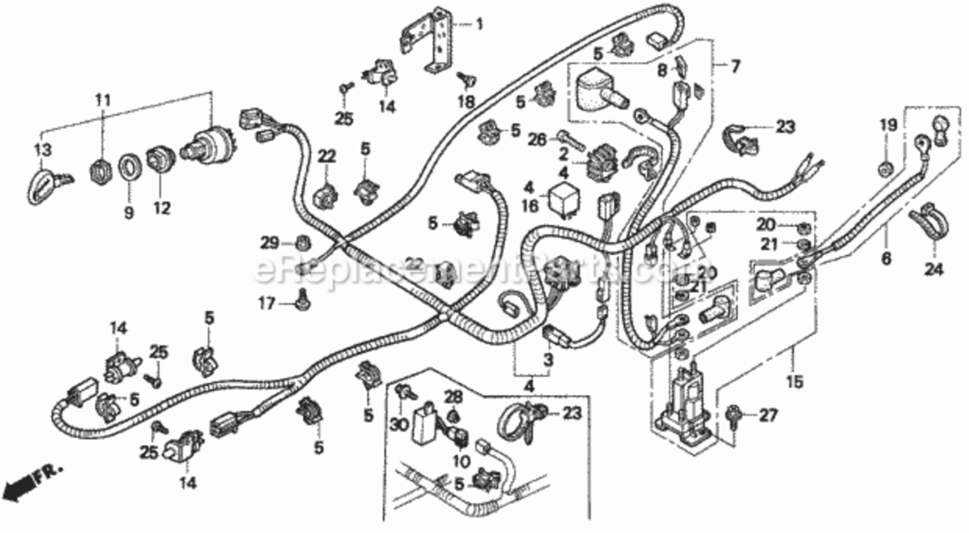 Wire Harness Diagram and Parts List for Type SAVIN# MZAW-6000001 Honda Lawn Tractor