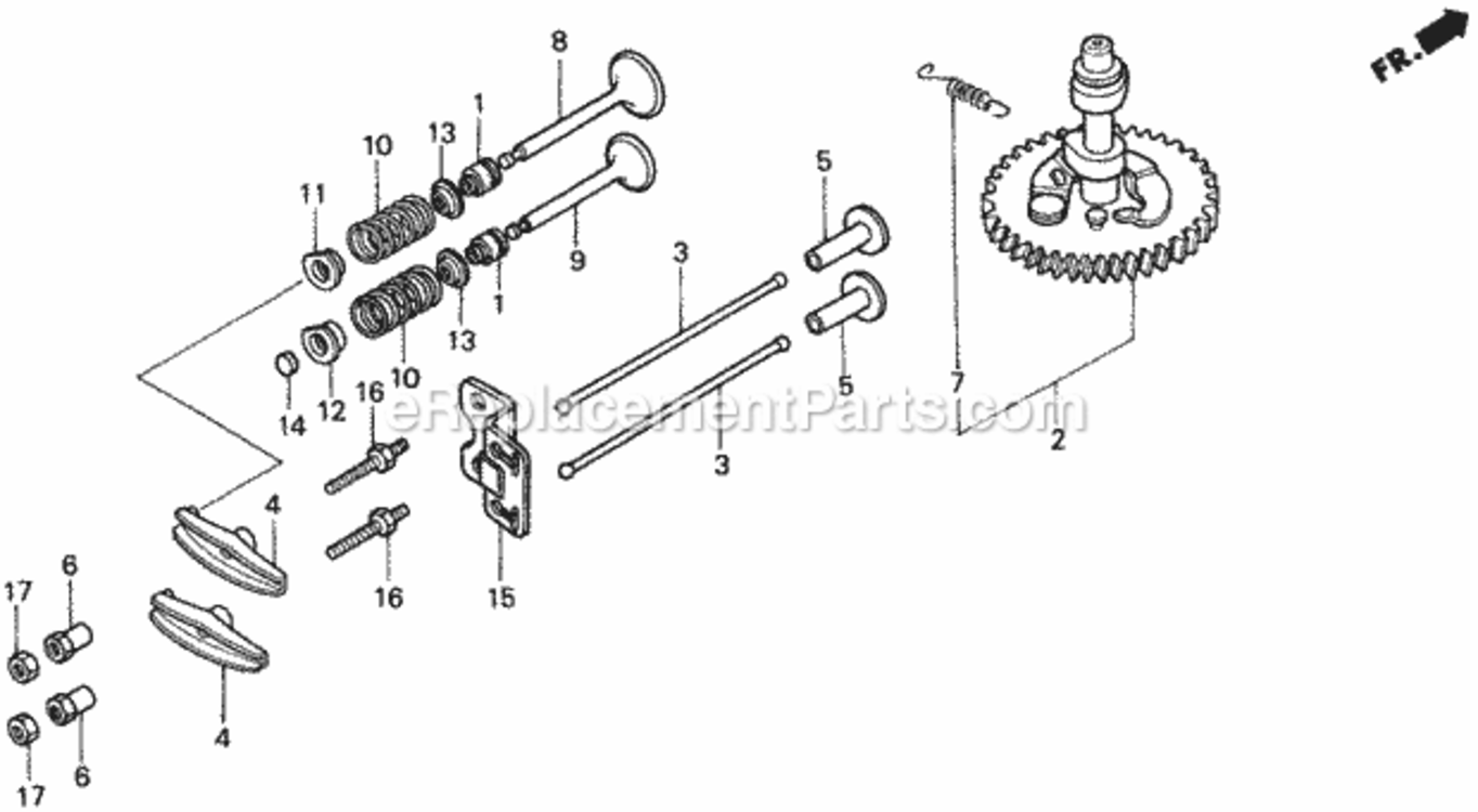 Camshaft + Valve Diagram and Parts List for Type SAVIN# MZAW-6000001 Honda Lawn Tractor