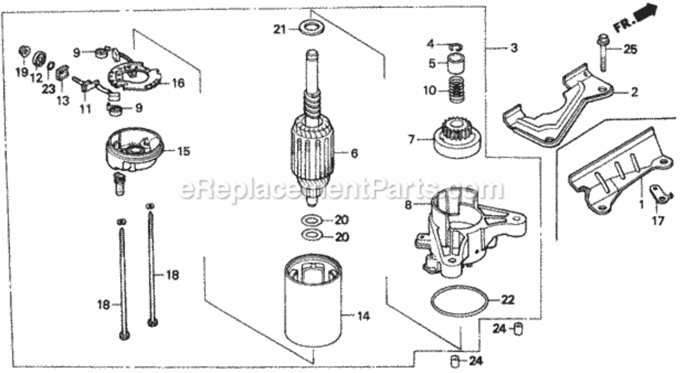 Starter Motor K0 Diagram and Parts List for Type SACVIN# MZAW-6000001 Honda Lawn Tractor