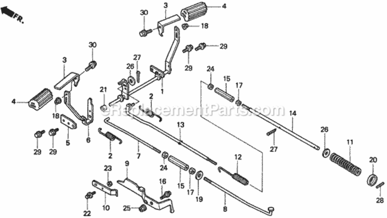 Pedal 1 Diagram and Parts List for Type SAVIN# MZBF-6000001 Honda Lawn Tractor
