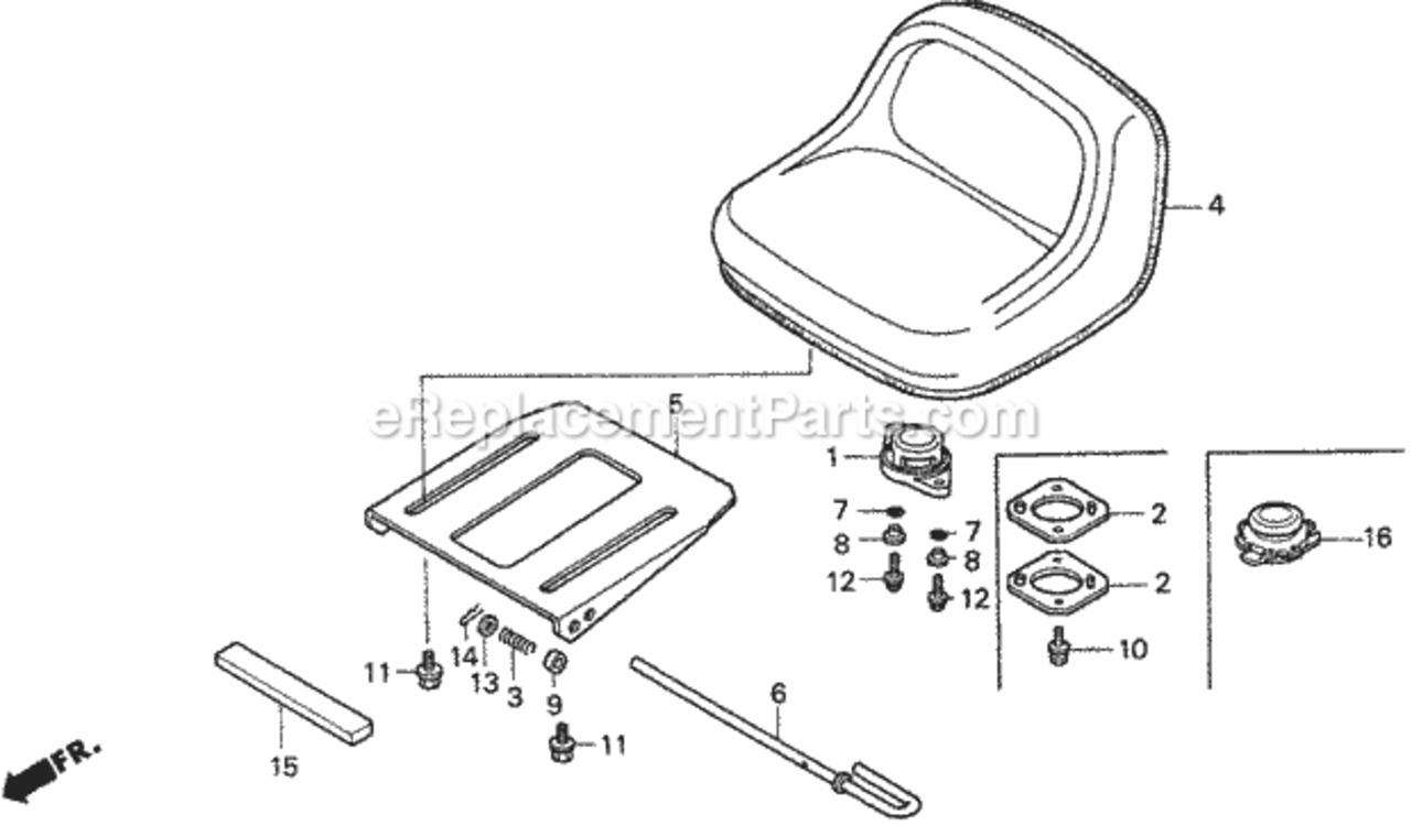 Seat Diagram and Parts List for Type HMAVIN# MZBF-6200001 Honda Lawn Tractor